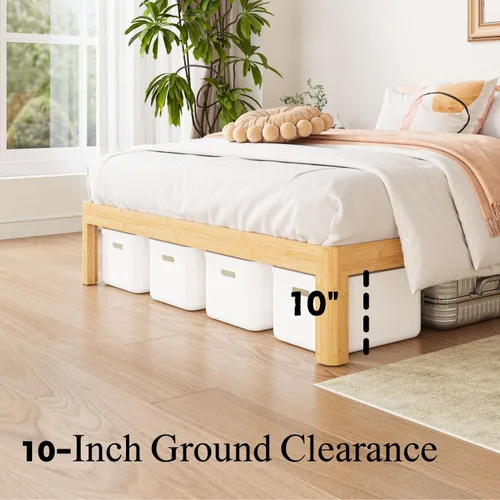Vista 3 de ZIYOO Marco de cama de plataforma de bambú de tamaño matrimonial de 12 pulgadas, diseño minimalista moderno, soporte resistente, fácil montaje,