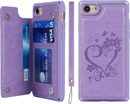 Vista 15 de iCoverCase Funda compatible con iPhone SE 2022/SE 2020/7/8 con soporte para tarjetas, funda tipo cartera para mujer, con bloqueo RFID en relieve