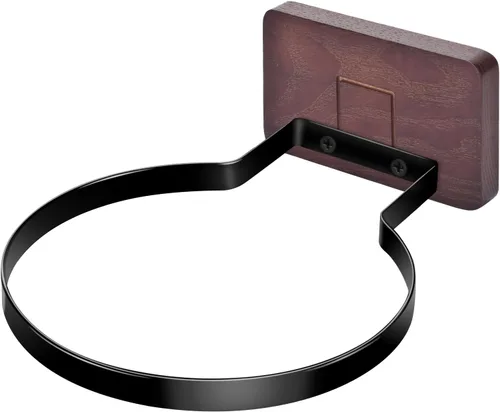 Vista 10 de Soporte de pared para baloncesto VIVTOB, soporte de pared para pelota de 7 pulgadas con base de madera maciza de nogal negro y anillo de metal