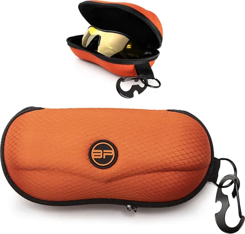 Vista 8 de BLUPOND Estuche para gafas de sol con carcasa semirrígida de EVA con gancho colgante de metal y clip de cinturón para almacenamiento de gafas de sol