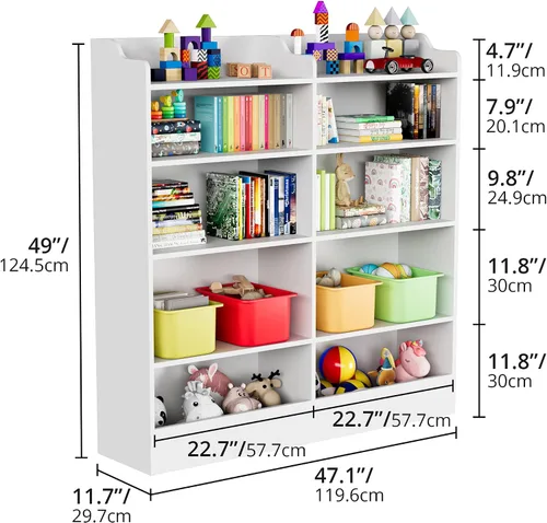 Vista 21 de Cozy Castle Organizador de almacenamiento de juguetes, estantería para niños de 5 niveles, estantería de 10 cubos para niños pequeños, armario