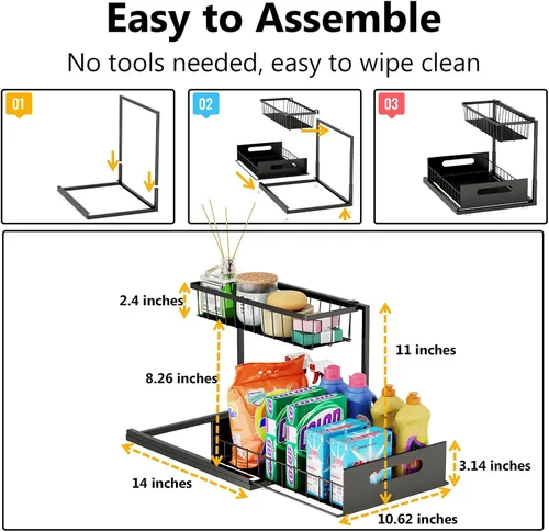 Vista 2 de Ceetug - Organizadores y almacenamiento para debajo del fregadero de 2 niveles, organizador de gabinete de cocina de metal resistente