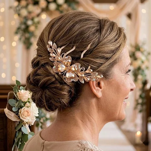 Vista 3 de LOGOFUN Peine lateral de cristal Peine de pelo con diamantes de imitación Peine de pelo de novia updo lateral Peine nupcial 4 puntas para mujeres