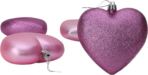 Vista 4 de Bolas en forma de corazón de 4 a 3.937 in, diseño mate y purpurina, adornos de Navidad (rosa bebé)