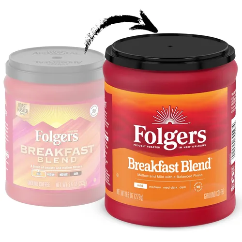 Vista 2 de Folgers Breakfast Blend Café molido, café suave y suave, recipiente de 9.6 onzas