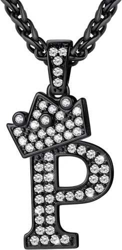 Vista 15 de U7 Crown Initial Number Necklace for Men Women A-Z Letter Pendant Chain a. Oro