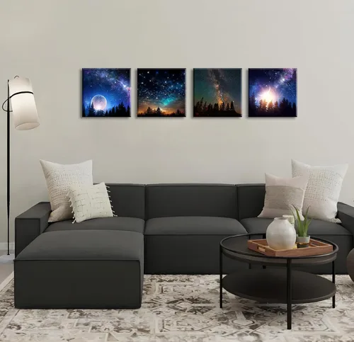 Vista 6 de DJSYLIFE Decoración de pared de galaxia para habitación de niños, lienzo de arte de pared, nebulosa colorida, pintura cósmica estrellada, póster