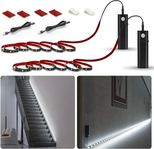 Vista 14 de WOBANE Tira de luz recargable con sensor de movimiento, luces LED para armario, escalera, despensa, armario, cama, casillero, 2700 K, blanco cálido