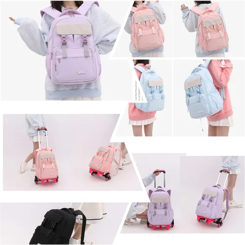 Vista 7 de Mochila con ruedas para niñas, capacidad escolar, bolsas de primaria con ruedas, 6 ruedas-morado, Six Wheels