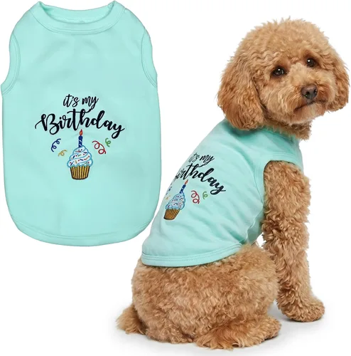 Vista 32 de Camiseta para perro Parisian Pet con palabras bordadas "Es mi cumpleaños" - Camiseta sin mangas para cumpleaños de perro - Chaleco ligero
