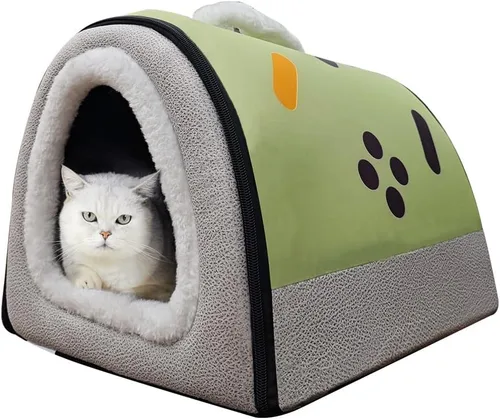 Vista 43 de Cama para gato o cama para perro, 2 formas de uso, casa de mascotas para interior con alfombra esponjosa, cubierta extraíble y lavable, fondo Grúas