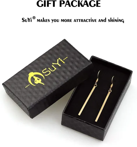 Vista 5 de Suyi Aretes de barra delicados minimalistas, aretes largos colgantes para mujer