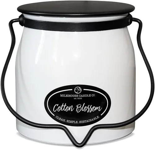 Vista 23 de Milkhouse Candle Company, Cotton Blossom, Creamery Glow Collection Vela perfumada de soya con aroma a flor de algodón: Vela en botella de leche, 14