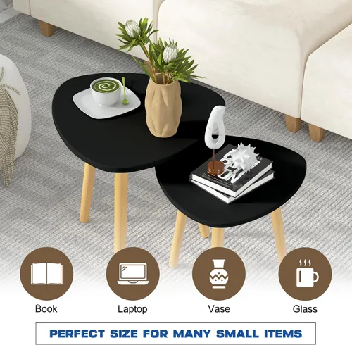 Vista 3 de Lifetime Home - Juego de 2 mesas semianidables modernas con patas de madera, mesa auxiliar triangular para sala de estar, dormitorio, apartamento