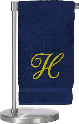 Vista 27 de Script R - Toalla de baño con monograma, regalo personalizado, 27 x 54 pulgadas, juego de 1 toalla bordada con texto dorado, 100% algodón turco Navy