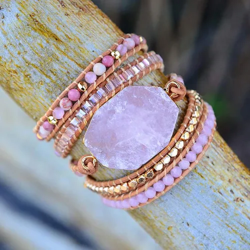 Vista 28 de ZOSOJONA - Pulseras bohemias hechas a mano de piedra natural, que dan vuelta, con cuentas de cristal de turquesa