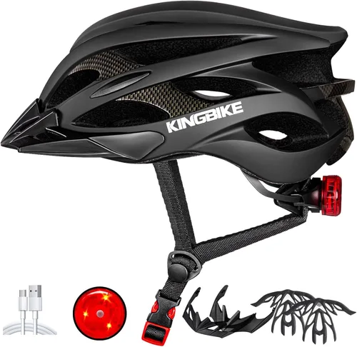 Vista 12 de KINGBIKE - Casco de bicicleta para adultos, hombres, mujeres y jóvenes, para ciclismo en carretera y montaña, con luz recargable por USB