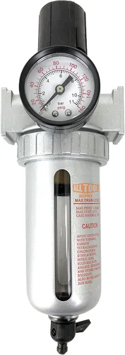 Vista 6 de Regulador de filtro de aire comprimido en línea NPT de 1 pulgada NPT SUPER DUTY Combo Piggyback, cuenco de metal, elemento de 5 micrones, ajustable