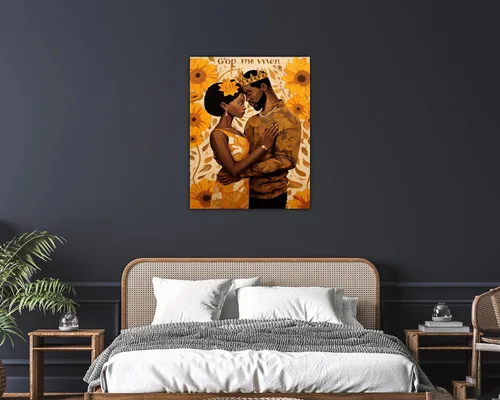 Vista 181 de Arte de pared afroamericano, decoración de rey y reina bailarín negro para sala de estar, arte de pareja de amor negro para dormitorio, lienzo