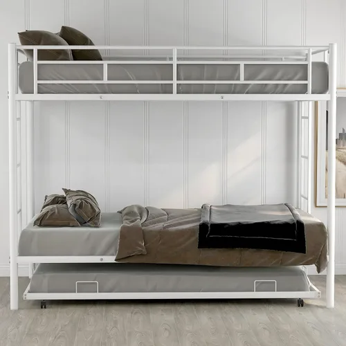 Vista 3 de Bellemave Litera individual sobre cama individual con nido, marco de cama de metal con escalera y rieles de seguridad para niños, niñas, niños