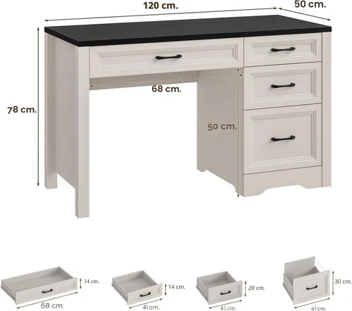 Vista 2 de Halitaa Escritorio ejecutivo de granja con cajones, escritorio de madera para computadora con amplio cajón de archivos, escritorio rústico