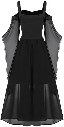 Vista 4 de WKSCLPAI Disfraces renacentistas para mujer, vestido medieval retro, sexy, con hombros descubiertos, corsé gótico, vestido de gasa de retazos
