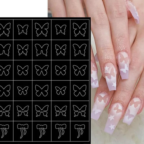 Vista 4 de 6 hojas de calcomanías para arte de uñas, diseño francés, diseño francés, guías de uñas huecas, suministros para mujeres, decoración de manicura