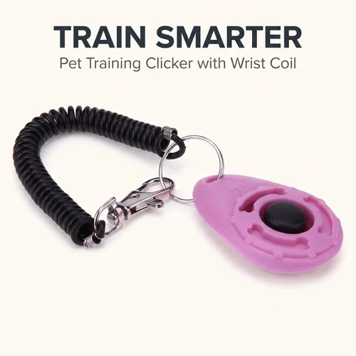 Vista 2 de Jinshining 1 pieza de clicker rosa fácil de usar con botón accesorios de entrenamiento para perros, fuertes y de larga duración, ayuda
