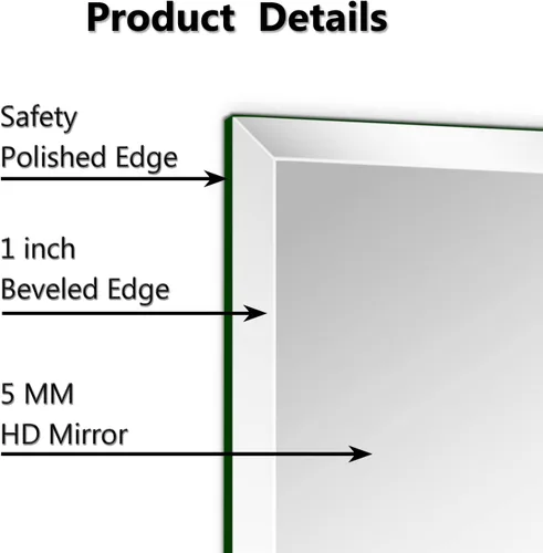 Vista 4 de Espejo de pared rectangular sin marco de 24 x 36 pulgadas con borde biselado de 1 pulgada para tocador de baño