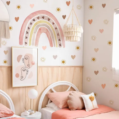 Vista 9 de funlife Calcomanías de pared grandes de arco iris boho para despegar y pegar, autoadhesivas, calcomanías de pared de corazones para decoración