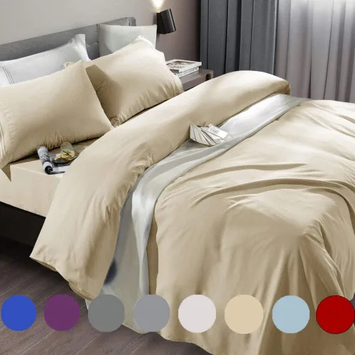 Vista 16 de SONORO KATE Juego de sábanas de cama de microfibra súper suave de 1800 hilos, sábanas egipcias de lujo que se ajustan a colchones de bolsillo Beige
