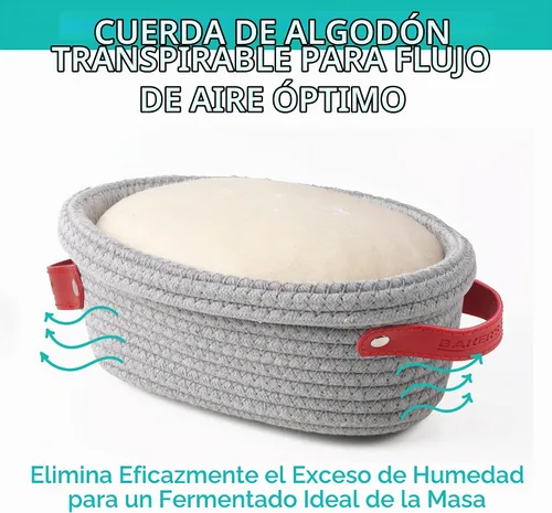 Vista 5 de Baker's Secret Juego de cestas de pan Banneton de cuerda de algodón, 2 cestas ovaladas para pan con forros y cubiertas para hornear pan artesanal