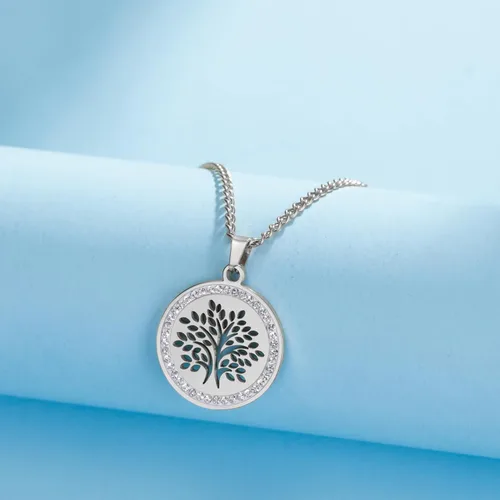 Vista 5 de kkjoy Collar de acero inoxidable con colgante de árbol de la vida, joyería inspirada en la naturaleza, regalos espirituales para mujeres y hombres