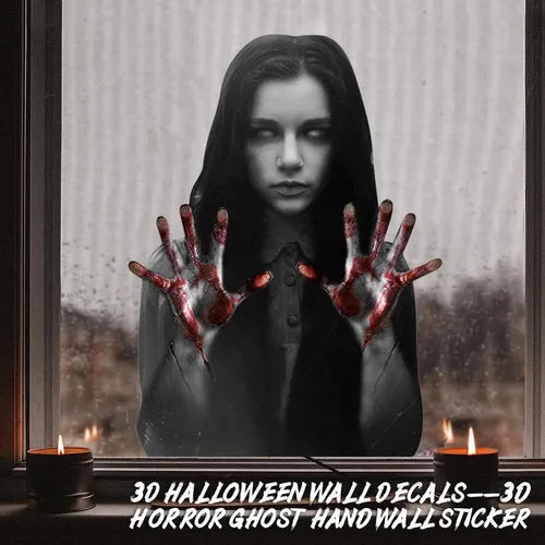 Vista 2 de Decoraciones de fantasmas femeninas de Halloween, calcomanías de pared espeluznantes de fantasma, silueta de fantasma aterrador, calcomanías de arte