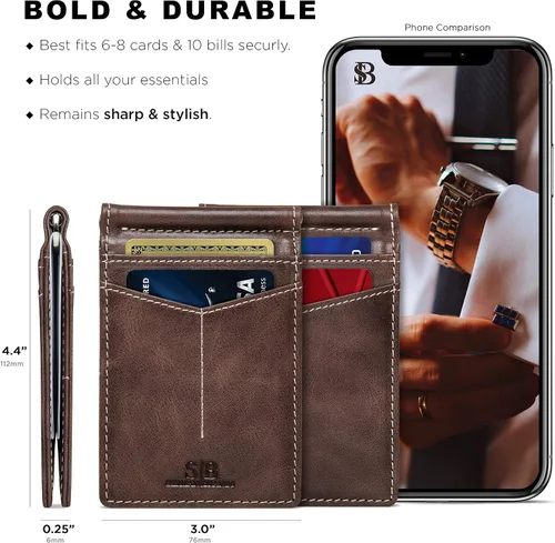 Vista 3 de SERMAN BRANDS RFID Blocking Wallet Slim Bifold - Genuine Leather Minimalist Front Pocket Wallets for Men with Money Clip Gift