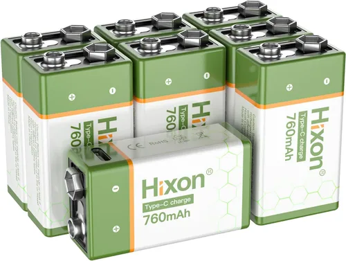 Vista 11 de Hixon Baterías de litio recargables USB de 9 V, baterías de iones de litio de larga duración de 760 mAh de 9 voltios con cable de carga tipo C