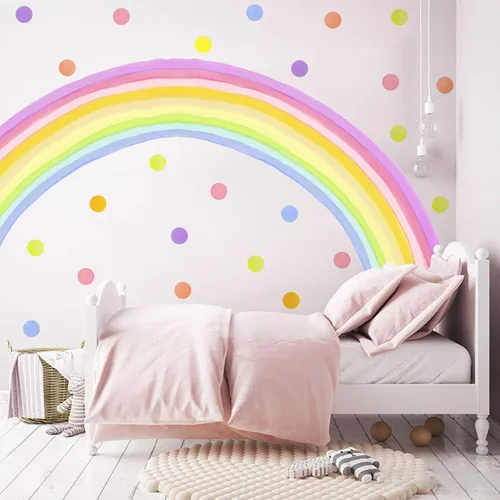 Vista 9 de Calcomanía de pared de arcoíris extragrande de 84 x 42 pulgadas, calcomanías de pared de lunares arcoíris coloridos, calcomanías de pared de arco