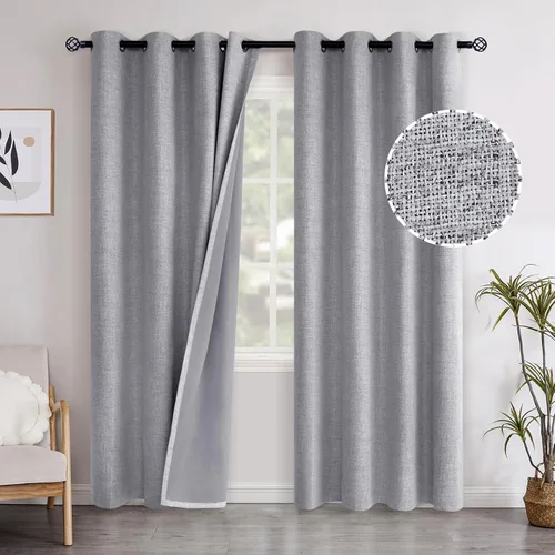 Vista 71 de YoungsTex - Cortinas opacas de lino para dormitorio, oscurecimiento de la habitación, cortinas con textura de lino, paneles con aislamiento térmico