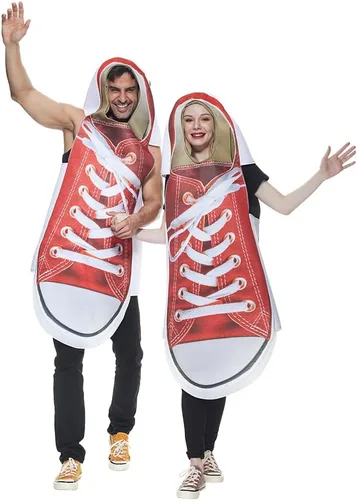 Vista 6 de Divertidos zapatos deportivos para parejas, 2 piezas, disfraz de Halloween para adultos, zapatos de lona rojos, traje de cosplay
