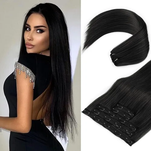 Vista 16 de REECHO Extensiones de cabello con pinzas, extensiones de cabello grueso y largo, extensiones de cabello sintético ligero para mujer, 24 pulgadas a