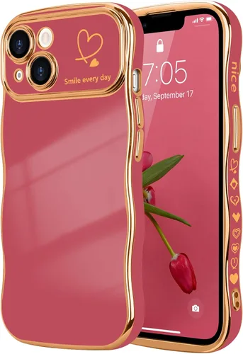 Vista 67 de LCHULLE - Funda para iPhone Air, linda para mujeres y niñas, con forma de onda, color azul bebé Luxury Plating Curly Wavy Frame with Love Heart