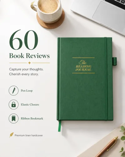 Vista 5 de JXSELECT Diario de Lectura Elegante - Registro de 60 Reseñas de Libros con Soporte para Bolígrafo y Bolsillo Trasero - Rastrea tu Progreso