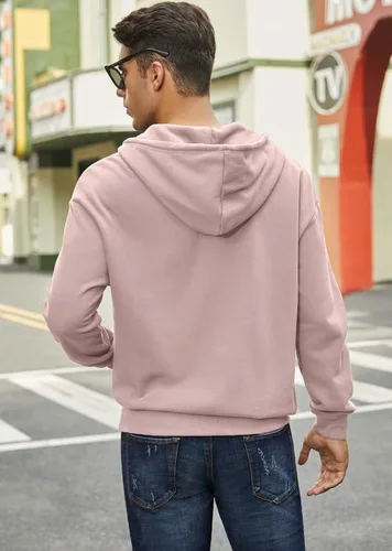 Vista 4 de JMIERR Sudaderas con capucha de algodón para hombre, con cuello de botón, con cordón, sudaderas casuales de manga larga con bolsillo