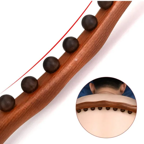 Vista 6 de Herramientas de masaje de madera Gua Sha, herramienta de paleta de drenaje linfático de 10 cuentas, herramienta de masaje de mano para esculpir