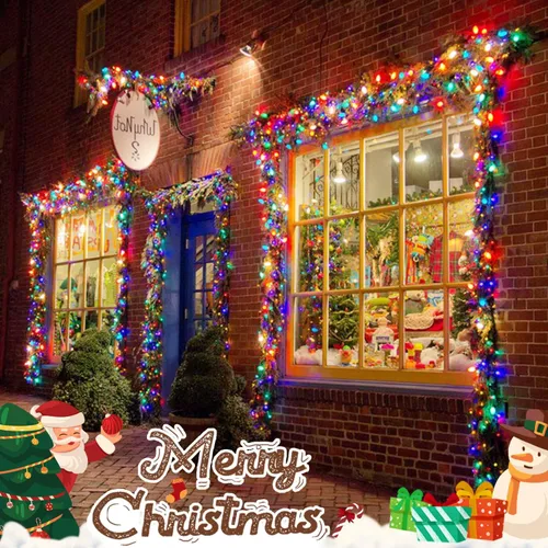 Vista 7 de JMEXSUSS Luces de Navidad multicolor que funcionan con pilas con 8 modos de control remoto, impermeables, 33 pies, 100 luces LED de Navidad