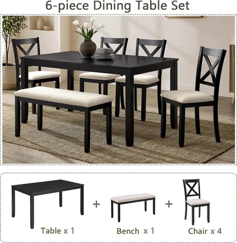 Vista 8 de Harper & Bright Designs Juego de mesa de comedor de 6 piezas con sillas