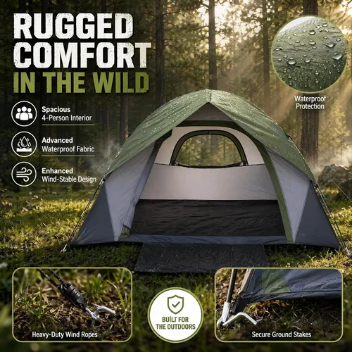 Vista 2 de XL Tienda de campaña con cúpula para 4 a 6 personas, doble capa impermeable, desmontable para senderismo al aire libre, pesca Tents
