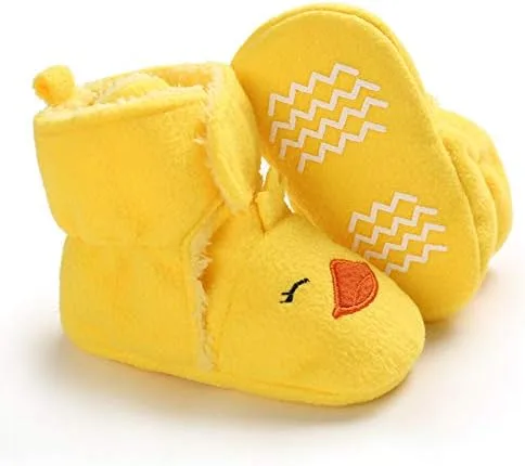 Vista 2 de iDzn Botines de forro polar para bebés y niñas, diseño de elefente, zorro, pato, panda, oveja, zapatos para recién nacidos, calzado para bebés