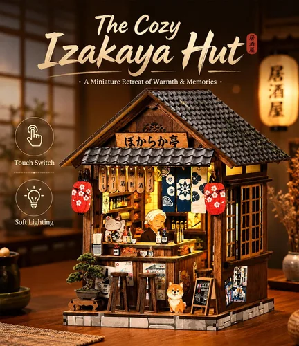 Vista 2 de Kit de rincón de libros, casa en miniatura con luces LED, rompecabezas de madera 3D para adultos, kit de construcción de casa de muñecas, regalo