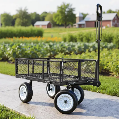 Vista 8 de VEVOR Carrito de jardín de acero de 900 libras, mango 2 en 1, carro de jardín extraíble resistente con neumáticos libres de 10 pulgadas, carrito